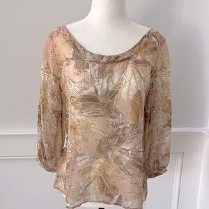 Vintage 100% Silk Chiffon Floral Leaf Print Blouse